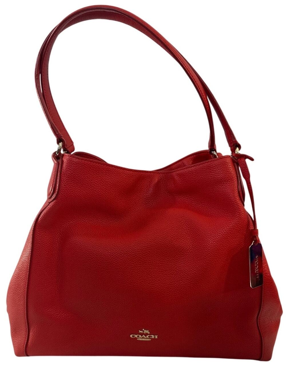 Coach 33547 Edie Red Refined Pebble Leather Hobo Shoulder Bag